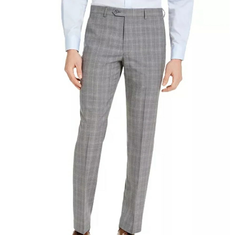 Michael Kors Men's Classic-Fit Airsoft Stretch Gray Plaid Wool Suit Pants